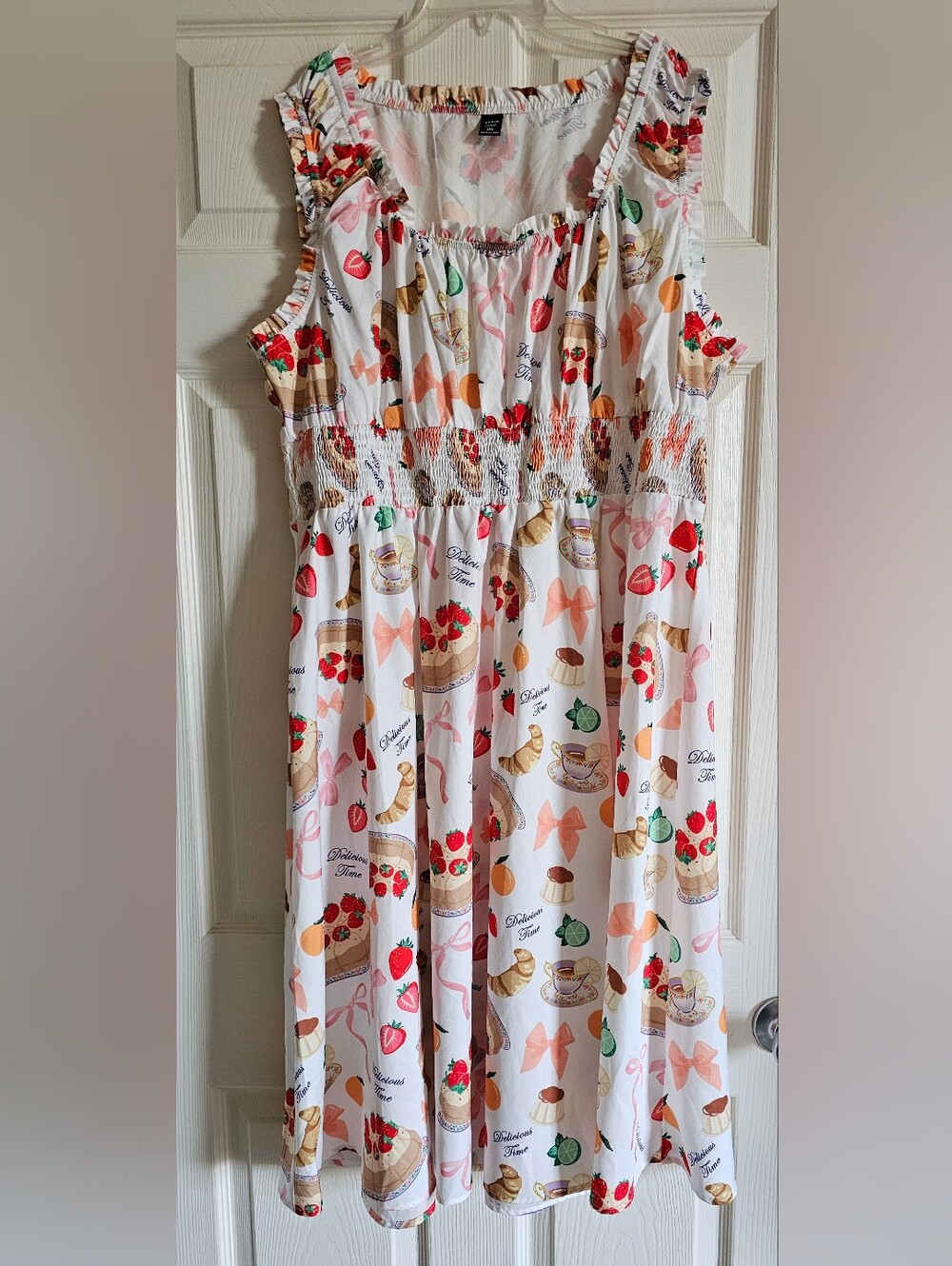 SHEIN White Dress with Strawberry & Pastry Print 3x